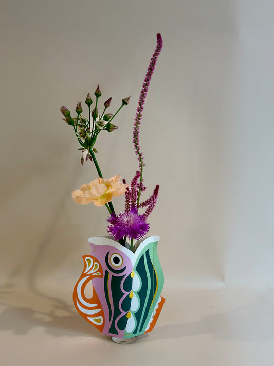 Fish Paper Vase + Flowers